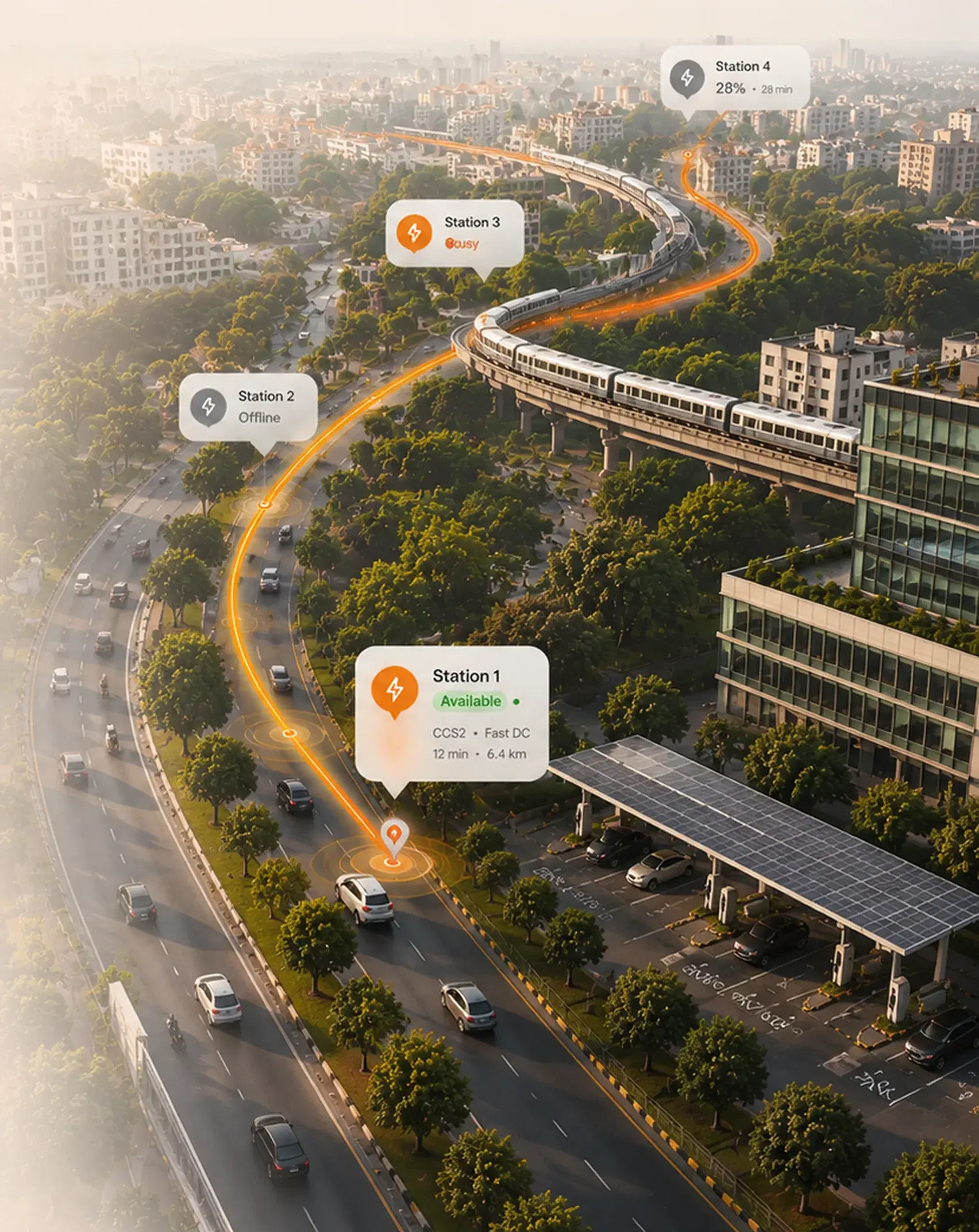 Driver checking live charger availability on a map