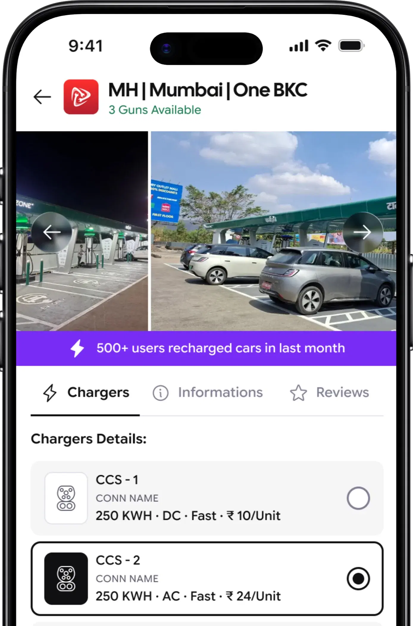Station details screen with charger list
