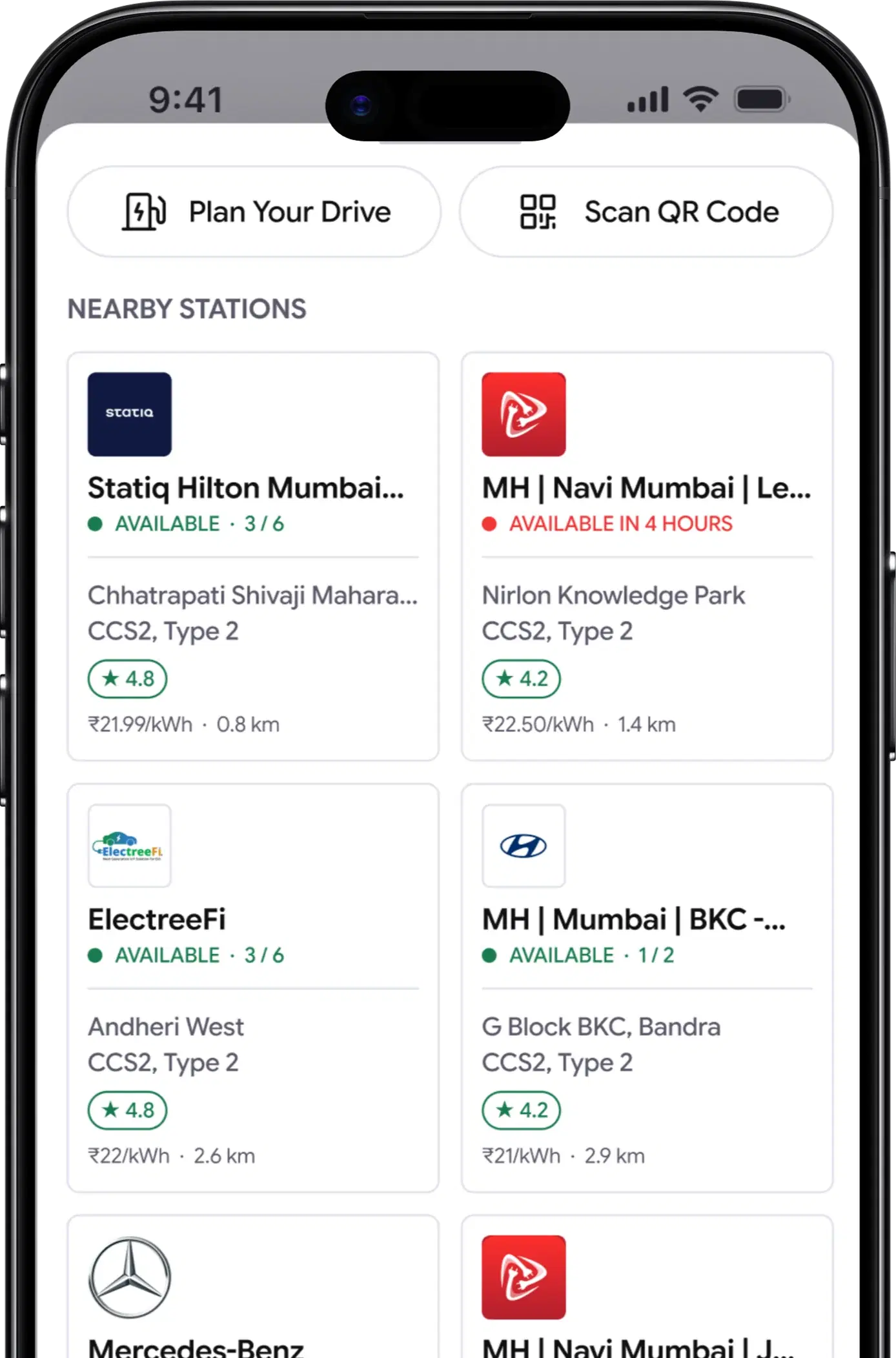 Nearby stations list with live availability